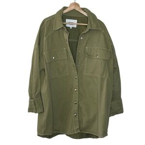 Reformation‎ Ace Oversized Shirt Jacket Olive Green Denim Shacket XL Organic Cot